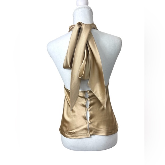 St. John Tan Champagne Satin Silk Sleeveless Halter Top Y2K 90’s Old Money XS - Picture 4 of 8